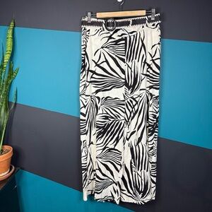 NWT Rachel Zoe Black and White Patterned linen Trousers wide leg size Large